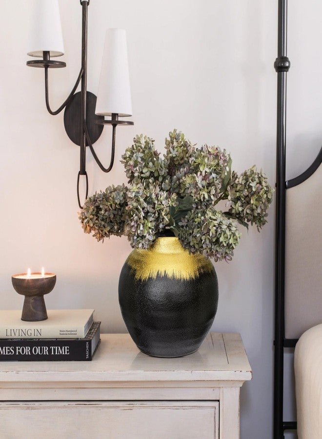 GnFlus Black Ceramic Flower Vase,Boho Vase with Unique Textures,Soft Form of Gold vase Mouth Pottery Decorative Flower Vase for Home Decor,Living Room Decoration,Table Shelf Decor - Image 2